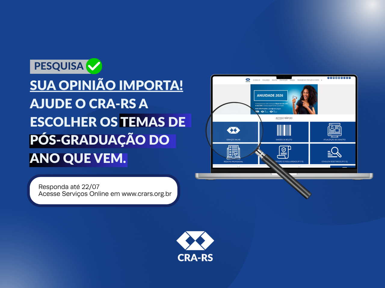 CRA-RS abre pesquisa para definir novas especializações de pós-graduação em 2027